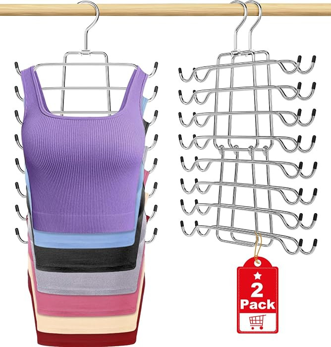 2Pcs Tank Top Hangers Space Saving Hanger Organizer Bra Hangers Silver | Amazon (US)