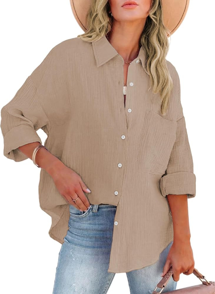 ARTFREE Womens Long Sleeve Button Down Shirts Classic Loose Fit Casual Work Oversized Boyfriend B... | Amazon (US)
