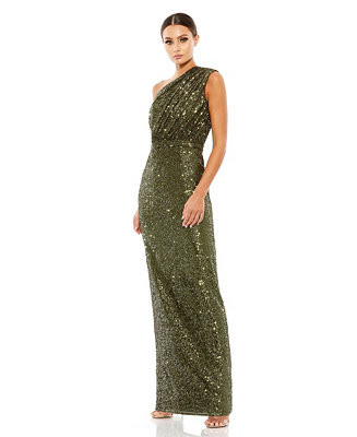 Petite Petite One Shoulder Ruched Sequin Evening Gown | Macy's