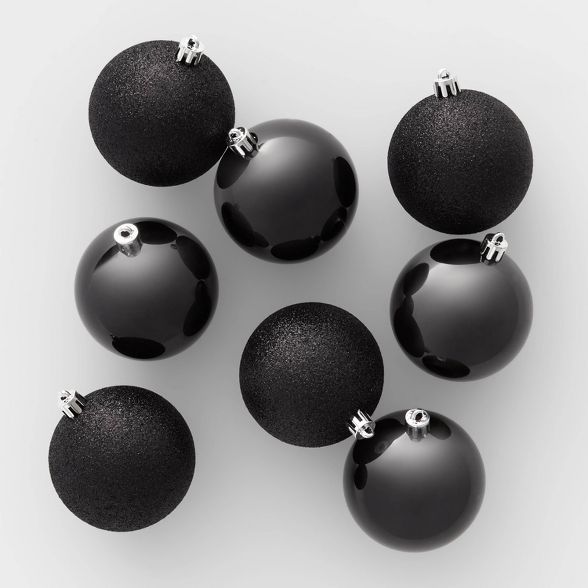 8ct Christmas Shiny Glitter Ornament Set Black - Wondershop™ | Target