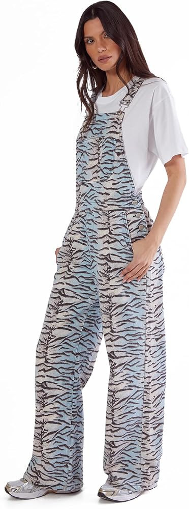 Nasty Gal Women's Denim Tiger Print Dungarees | Amazon (US)