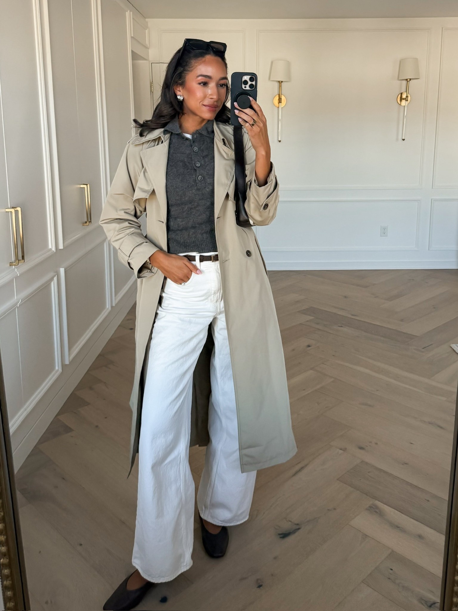 Spring transition outfit! Size XS trench, XS sweater polo (OOS but I've linked similars) S tee, 26 L white jeans Spring outfit Spring fashion Trench coat White jeans Casual outfit Weekend outfit 

#LTKSeasonal