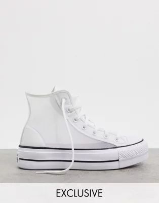 Converse – Chuck Taylor Lift – Sneaker mit Plateau-Sohle und hohem Schaft aus weißem Netzsto... | ASOS (Global)