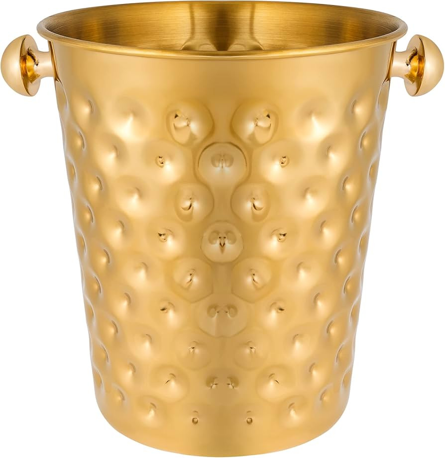 BARsics 5-Quart Metal Golden Champagne Bucket, Hammered Mirror Finish Stainless Steel Ice Bucket ... | Amazon (US)