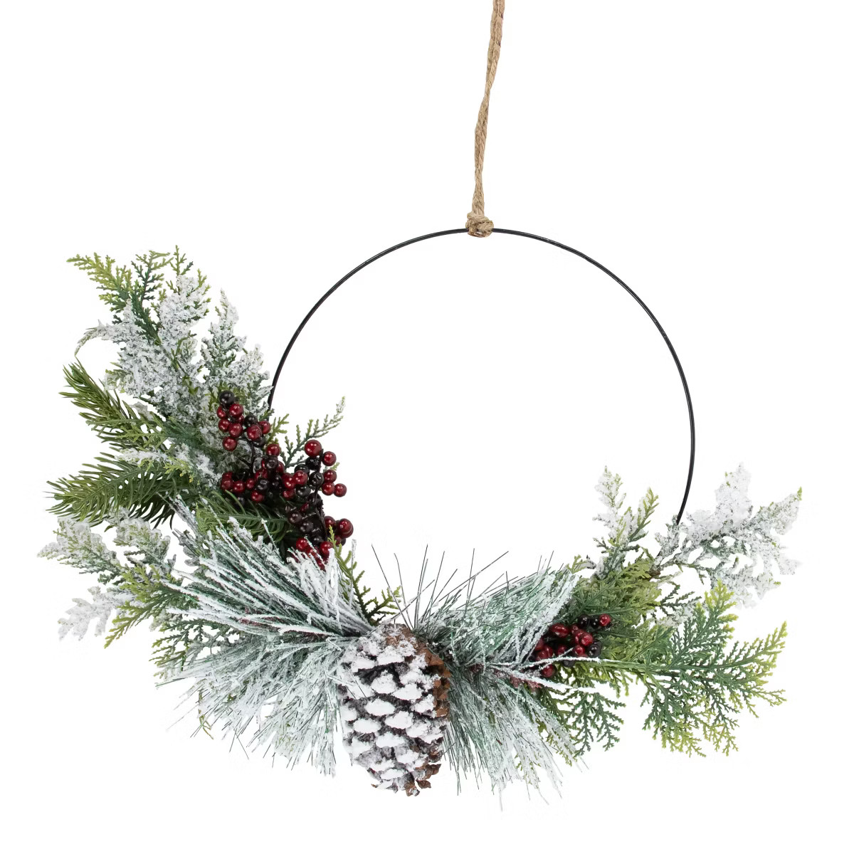 Northlight Frosted Mixed Foliage with Berries and Pinecone Artificial Christmas Wreath, 16-Inch, ... | Target