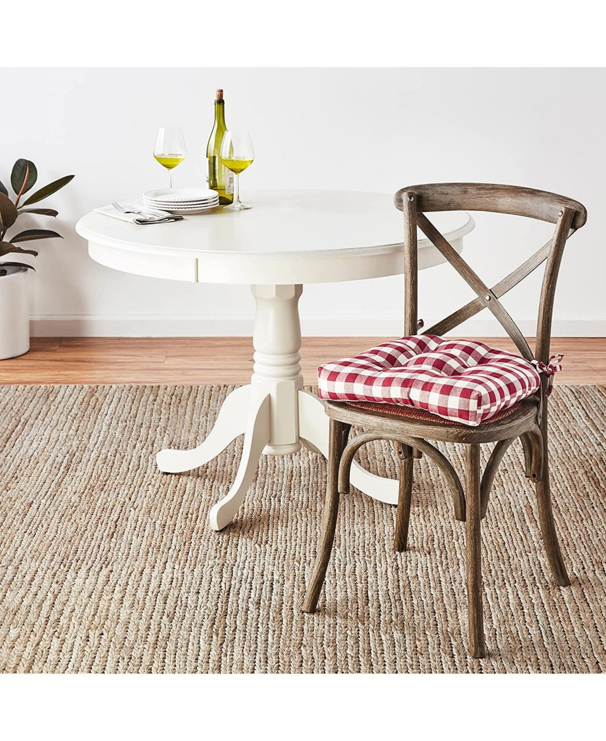 Kate Aurora Country Living Gingham Plaid Checkered Country Farmhouse Chair Cushion Pads - 2 Piece - Country burgundy | Macy's