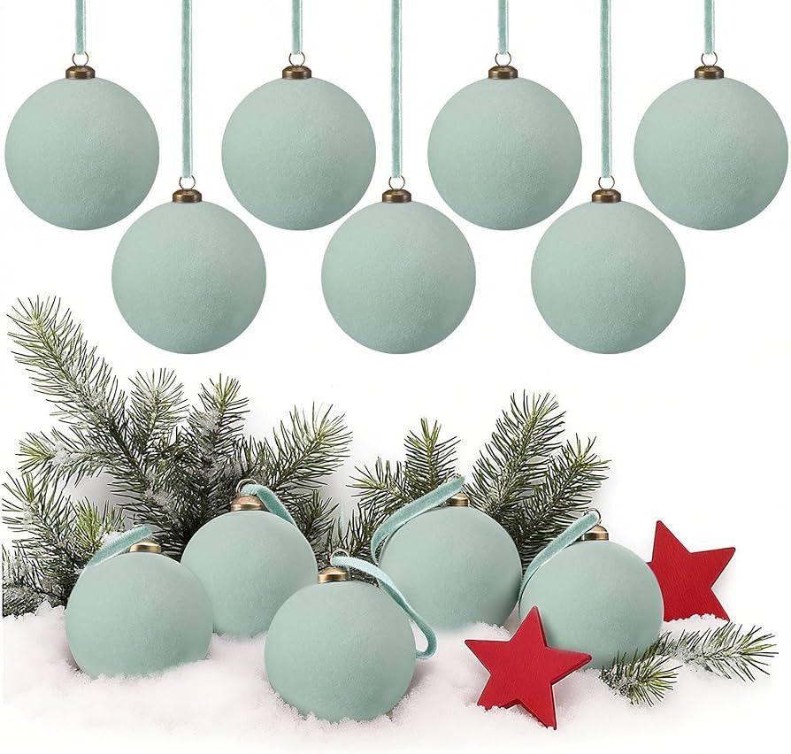 32 Pcs Sage Green Velvet Christmas Balls Bulk - 3.15 Inch Flocked Christmas Tree Ball Ornaments X... | Amazon (US)
