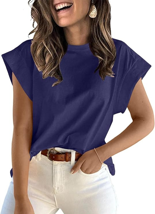 ZDC Women's Cap Sleeve Tank Tops Summer Crew Neck T Shirts Basic Loose Fit Solid Tee | Amazon (US)