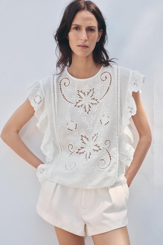 ZW COLLECTION ROMANTIC EMBROIDERED BLOUSE | Zara UK