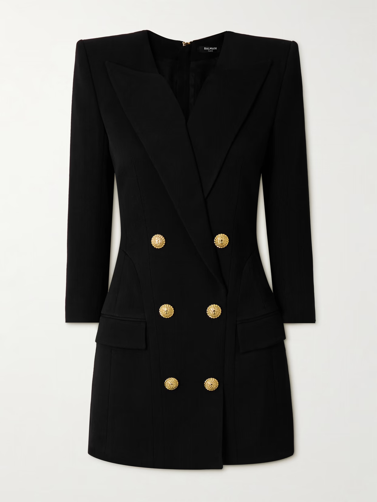 Balmain - Button-embellished Cotton-twill Mini Dress - Black | NET-A-PORTER (US)