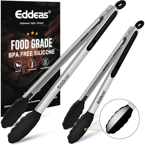 17 & 12 Inch Extra Long Kitchen Tongs with Silicone Tips, Heat Resistant 600 Degrees Silicone Tong, Stainless Steel Tongs for Cooking, Food, Bbq, Grilling, Barbecue, Dishwasher 2 Pack | Amazon (US)