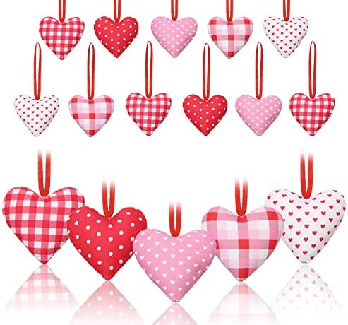 Valentine's Day Heart Shaped Hanging Ornaments, 30 Pieces Fabric Heart Shape Baubles Hanging Orna... | Amazon (US)