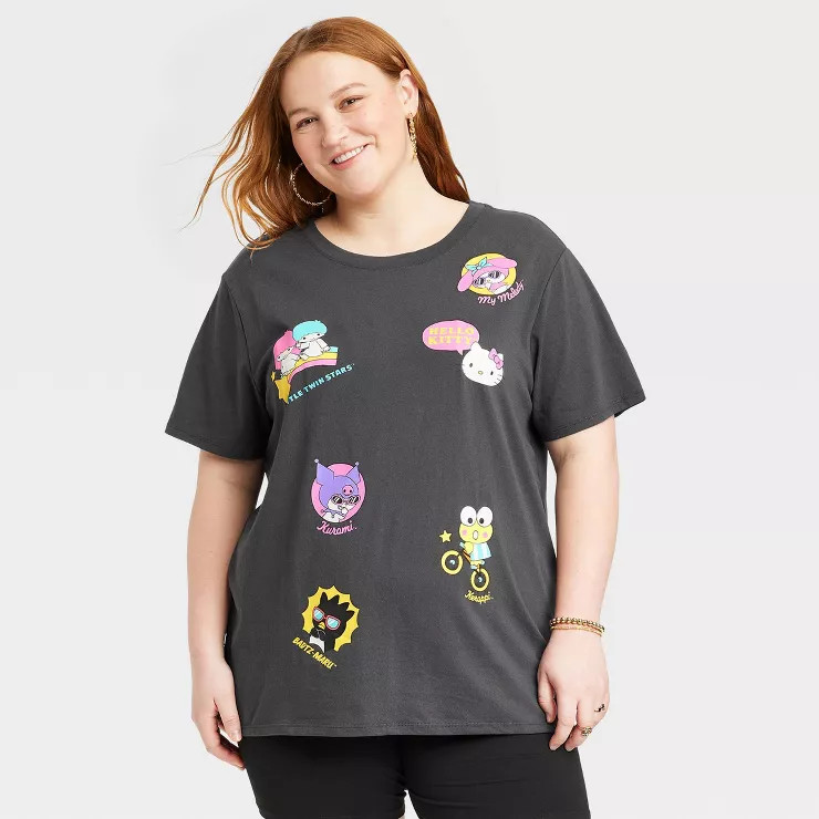 Women's Hello Kitty and Friends AOP Short Sleeve Oversized Graphic T-Shirt - Black | Target
