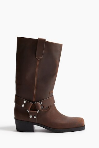 H & M - Leather biker boots - Brown | H&M (UK, MY, IN, SG, PH, TW, HK)
