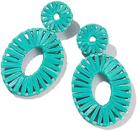 Statement Raffia Earrings Boho Drop Dangle Earrings for Women Handmade Fashion Earring Bohemian G... | Amazon (US)