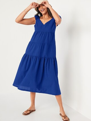 Fit & Flare Tiered Seersucker All-Day Maxi Dress for Women | Old Navy (US)
