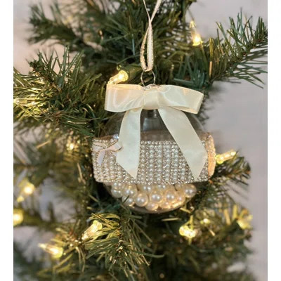 Cream Bow Collection : Beautiful Pearl and Rhinestone Ornament with Pearls inside the ornament | Wayfair North America