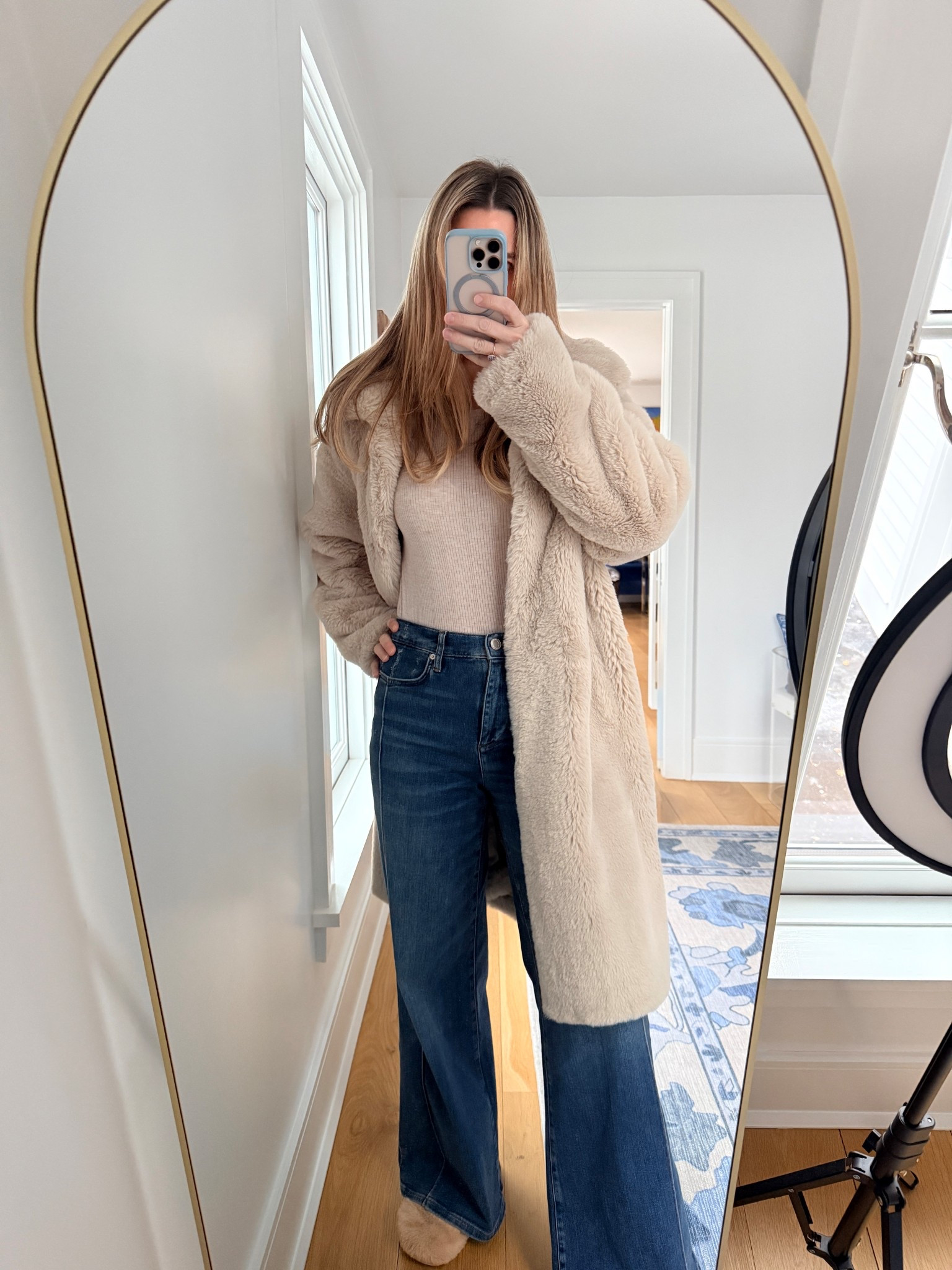 what I wore from my pre Mexico pedicure. Wide leg jeans are the best for winter pedis. These run TTS and are on sale. This top is s semi sheer cashmere layering piece or a wear alone with tonal undergarments. I am wearing sz M

#LTKgrwm #LTKmomlife #LTKootd
