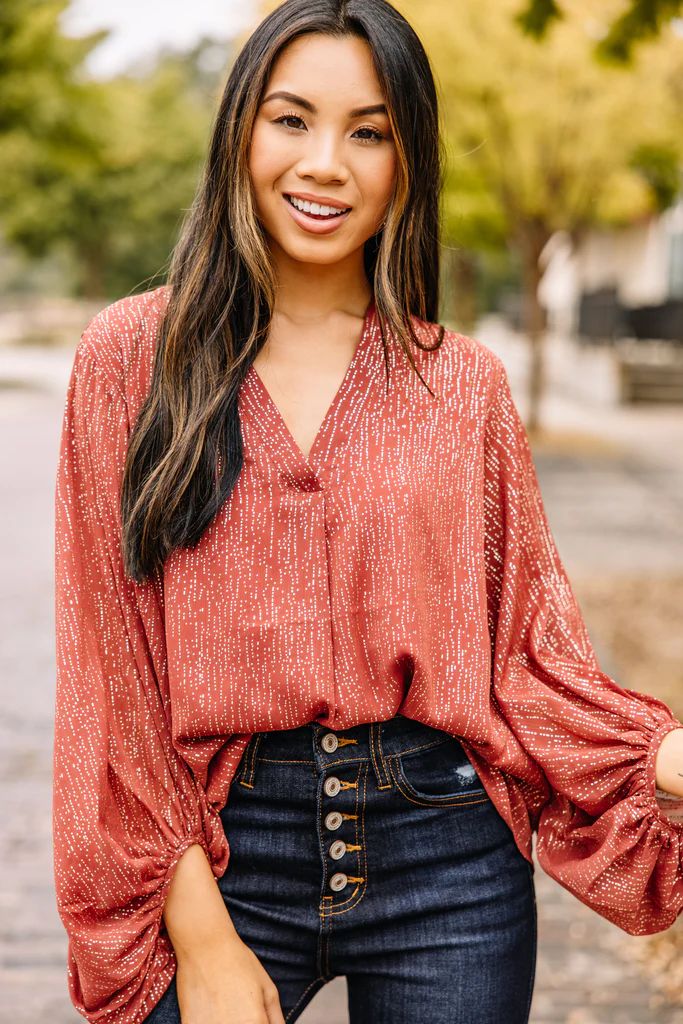 Can't Look Away Marsala Red Metallic Blouse | The Mint Julep Boutique