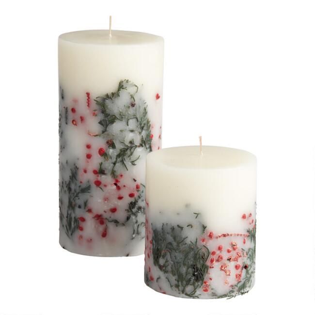 White and Red Botanical Pillar Candle | World Market