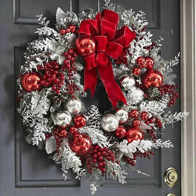 Christmas Wreaths Outdoor Red Bow Christmas Wreaths For Front Door Red Berry Pinecones Christmas ... | Walmart (US)