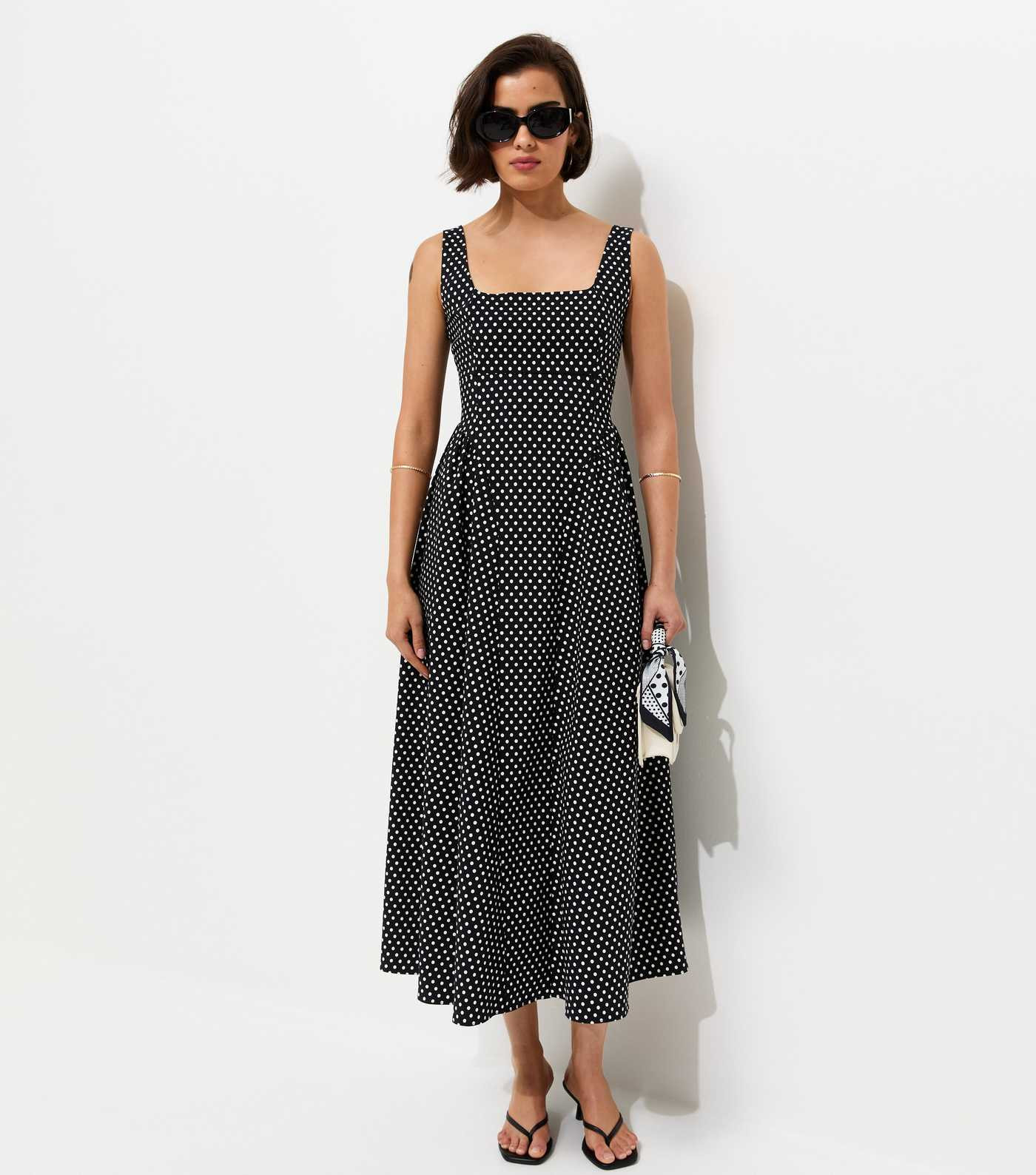 Black Spot Print Square Neck Midi Dress | New Look | New Look (UK)
