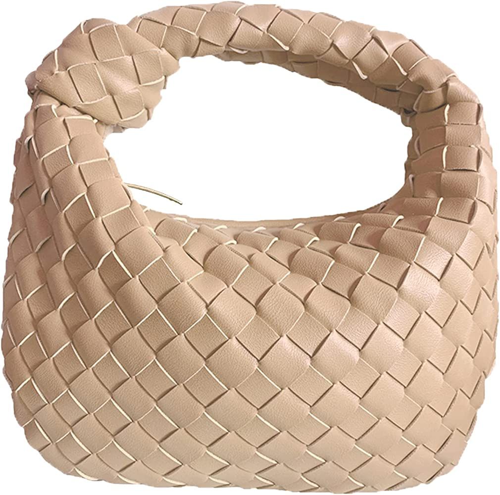 Women Soft PU Leather Woven Handbag Summer Handmade Hobo Bag Woven Clutch Bag Knotted Casual Dumplin | Amazon (US)