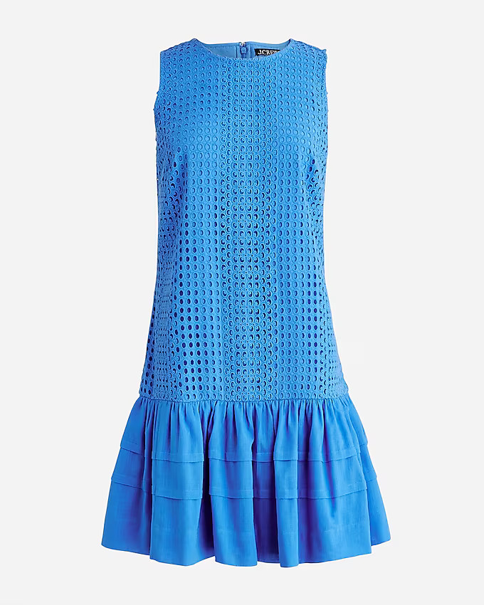 Pleated-hem shift dress in eyelet | J. Crew US