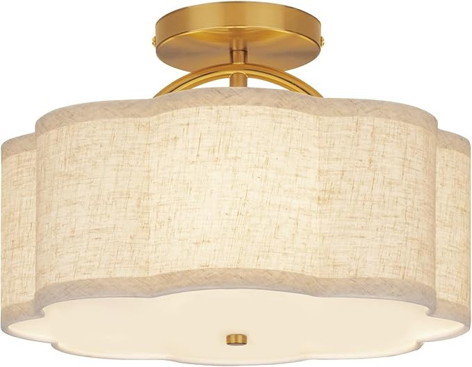 Semi Flush Mount Ceiling Light, 11.8" Modern 3-Light Fixture with Petal-Shaped Cream Beige Linen ... | Amazon (US)