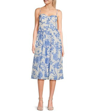 Spaghetti Strap Bustier Sweetheart Neck Bodice Button Trim Midi Dress | Dillard's