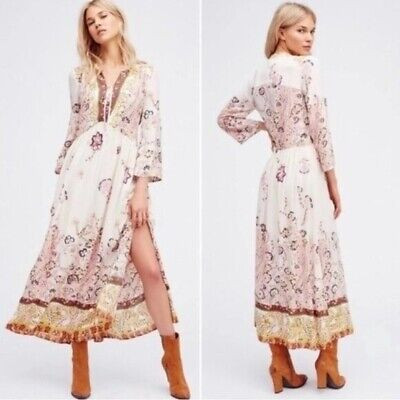 Free People If You Only Knew Empire Waist Boho Maxi Dress White Multi Size S  | eBay | eBay US