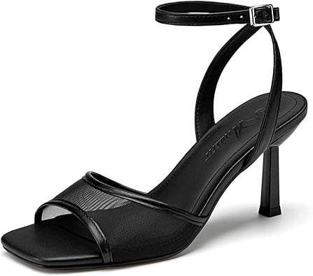 Athlefit High Heels for Women Square Open Toe Mesh 3-Inch Stiletto Heels Ankle Strap Summer Heele... | Amazon (US)