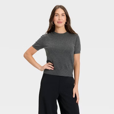 Women's Short Sleeve Cozy Knit T-Shirt - A New Day™ Charcoal Gray S | Target