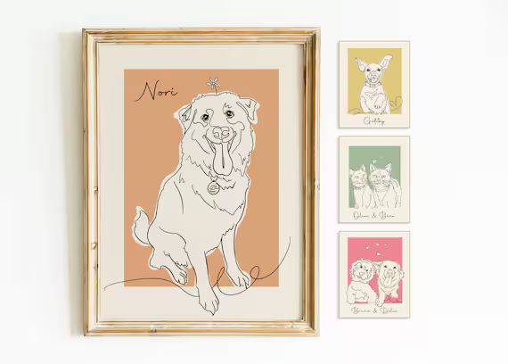 Custom Pet Portrait, Custom Line Art, Dog Portrait, Dog Wall Art, Printable FILE Custom From Phot... | Etsy (US)