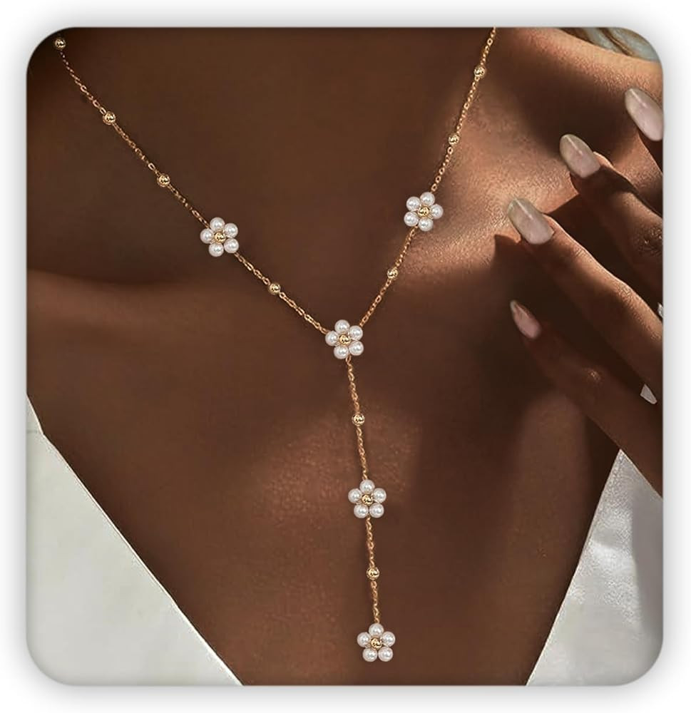 SmileBelle Pearl Necklaces for Women, Daisy Pearls Choker for Women's Pearl Strand Necklaces as V... | Amazon (US)