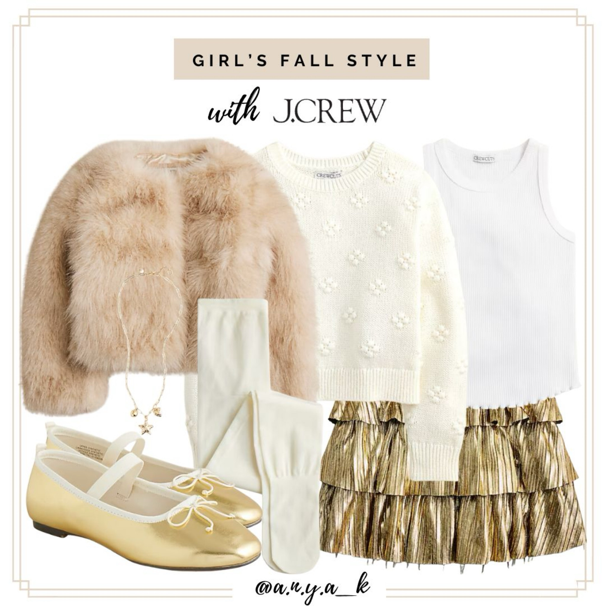 🌟 Elevate your little girl’s autumn wardrobe with this stunning J.Crew ensemble! Featuring a plush faux fur jacket, a sparkling gold skirt, and classic golden ballet flats—each piece perfect for fall festivities. Complete the look with a delicate sweater for those cooler days. 🍂 

#JcrewKids #LuxuryKidsFashion #LTKkids #AutumnChic


#LTKFamily #LTKKids #LTKSeasonal