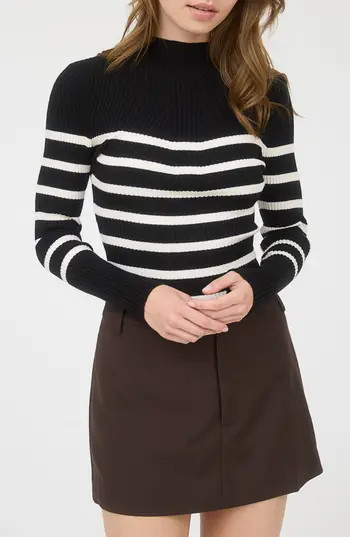 Blu Pepper Stripe Mock Neck Rib Knit Top in Black at Nordstrom Rack, Size Large | Nordstrom Rack