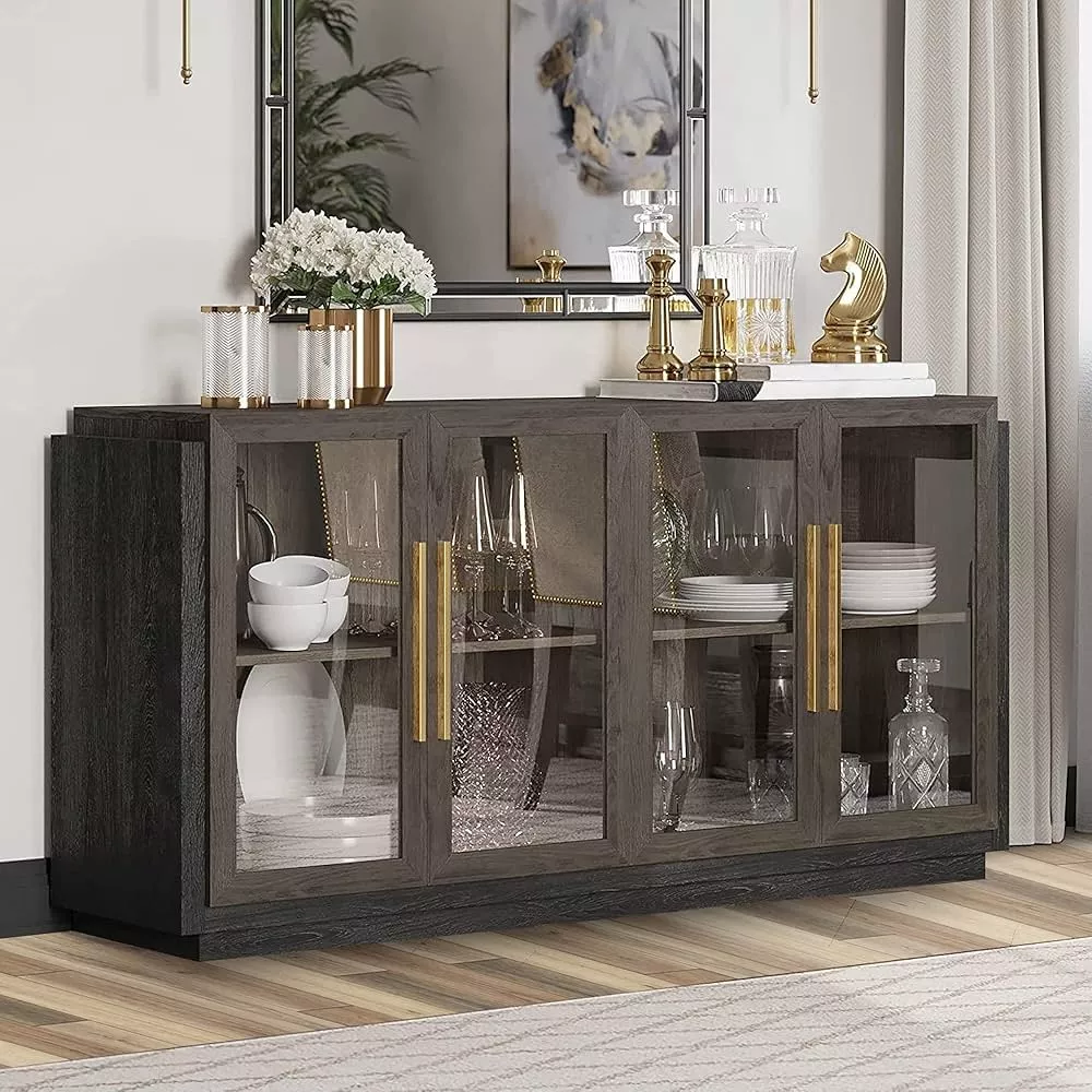 Felet modern tall sideboard with laminate and glass doors
