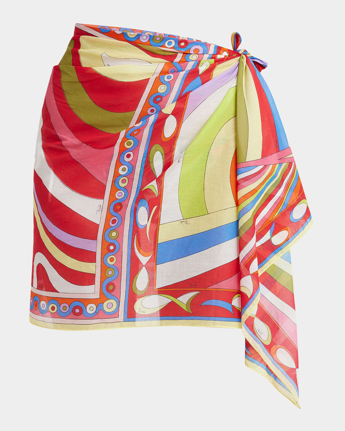 Swirl-Print Short Silk Pareo | Neiman Marcus