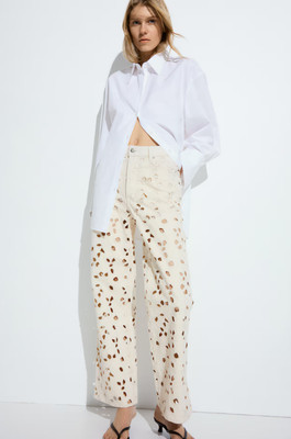 NWT 2025 Eyelet Embroidered Anglaise Jeans Women Trouser Beige - H&M Original | eBay US