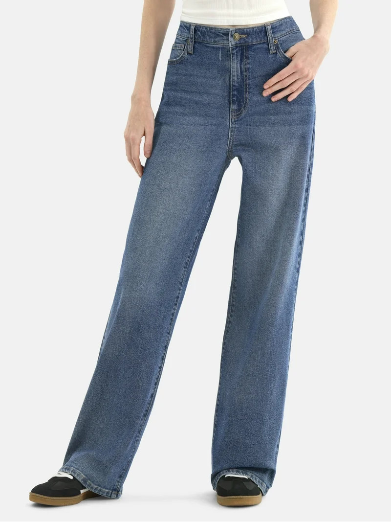 No Boundaries High Rise Baggy Wide Leg Jeans, 34" Inseam, Women’s and Women's Plus | Walmart (US)