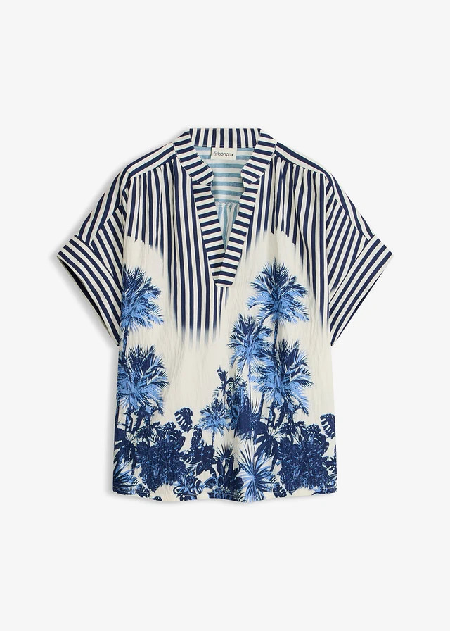 Tuniekblouse van soepele viscose blauw-wolwit gestreept | Bonprix NL (Influencer)
