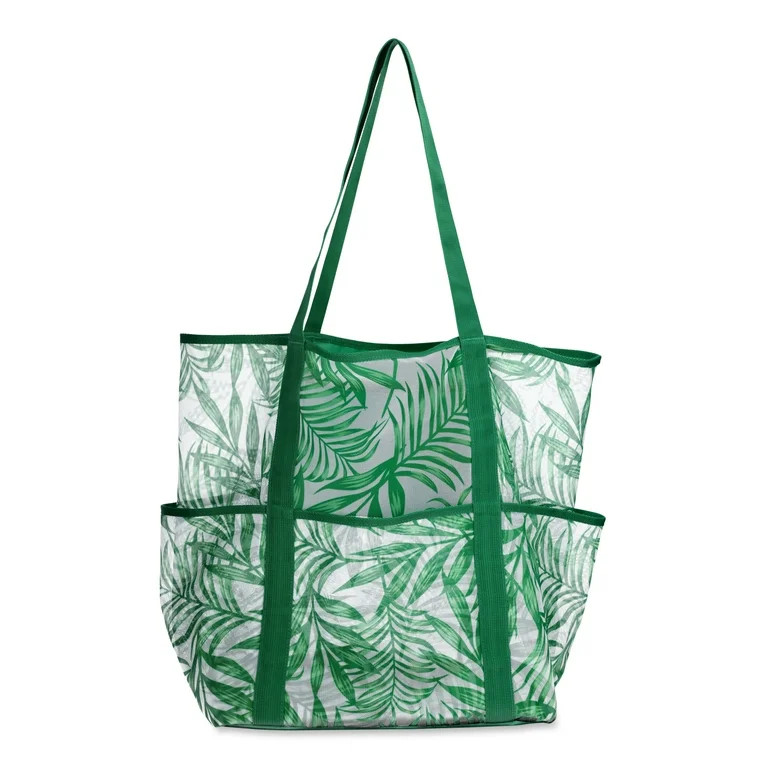 Time and Tru Women's Mesh Beach Tote, Tropical Leaf | Walmart (US)