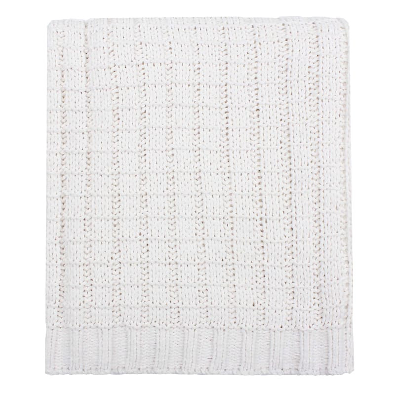 Ivory Polyester Chenille Knit Throw Blanket, 50x60 | At Home