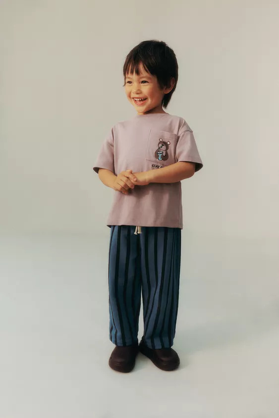 STRIPED BAGGY PLUSH TROUSERS | Zara UK