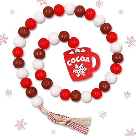 Amazon.com: Huray Rayho Hot Cocoa Wood Bead Garland Decorations Farmhouse Christmas Holiday Tiere... | Amazon (US)