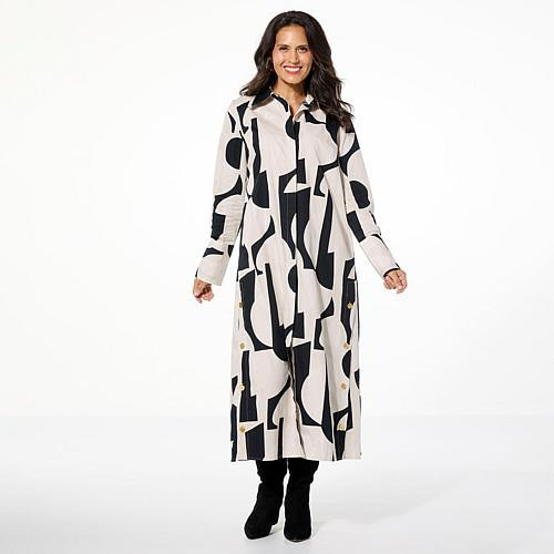 Allison Brown NY Long Shirt Flare Dress - Pattern/Print - Size 3X | HSN