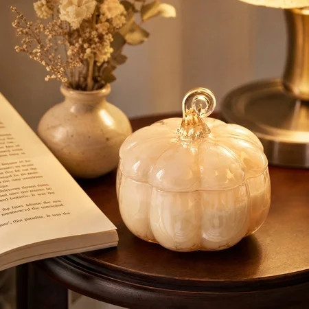 BZPIZ Pumpkin Candle, Pumpkin Glass Jar with Lid, Blended with Soothing Aroma of Warm Spices & Clove Reusable Home Decor Candle for Fall Home Decor White | Walmart (US)