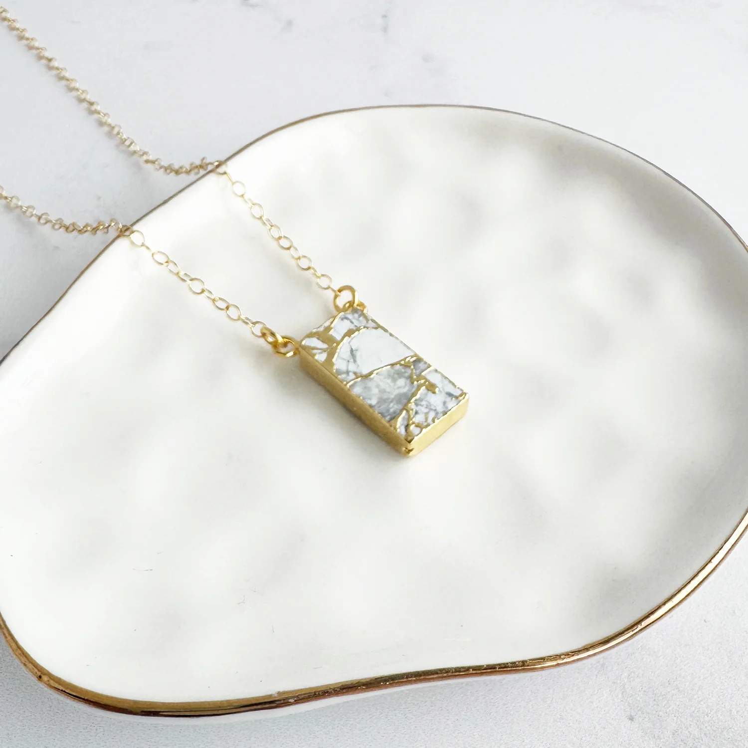 Vertical Bar Necklace in Gold – White Mojave | Rustic Gem Jewelry