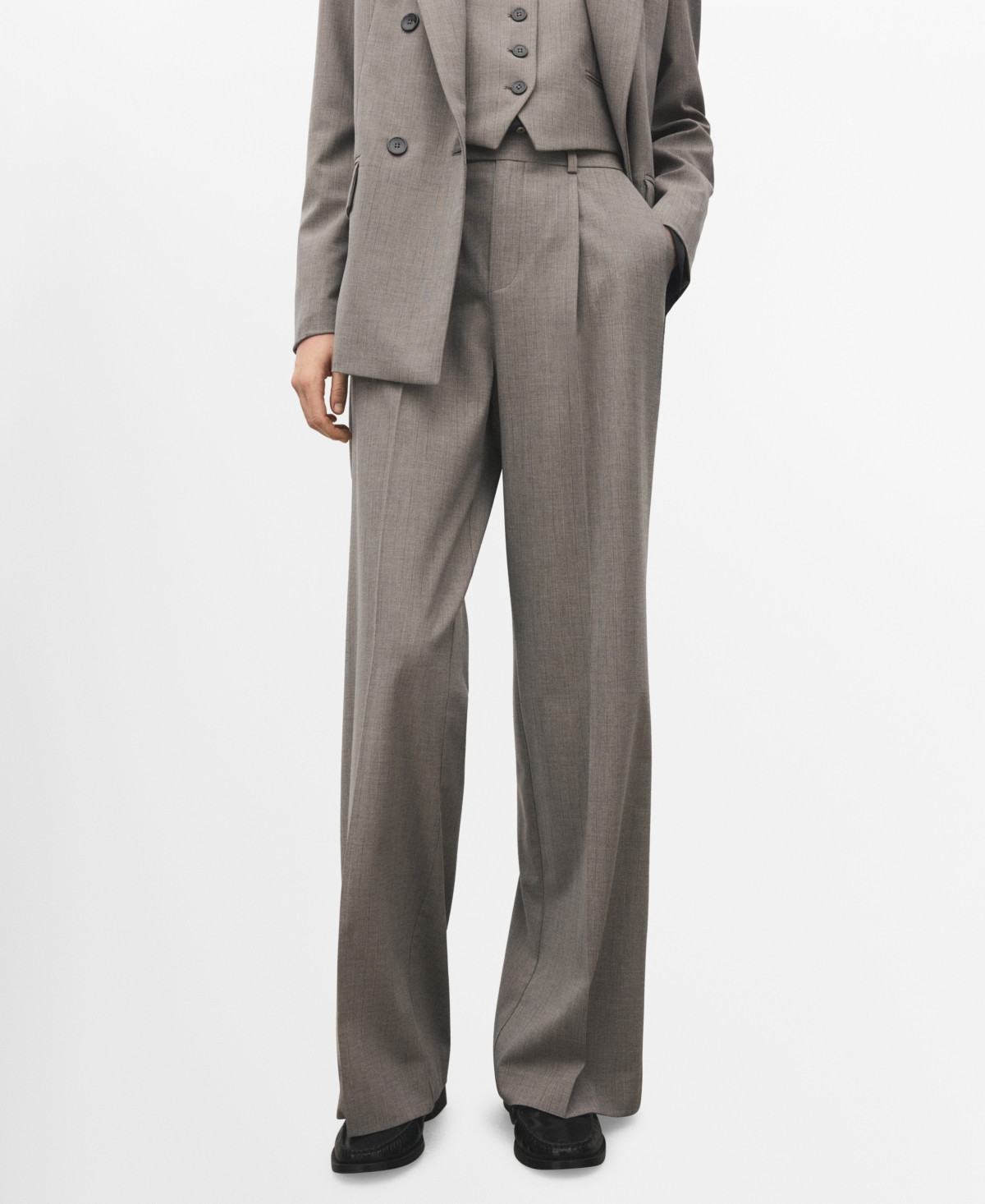 Mango Women's Straight Wool-Blend Suit Pants - Grey | Macy's